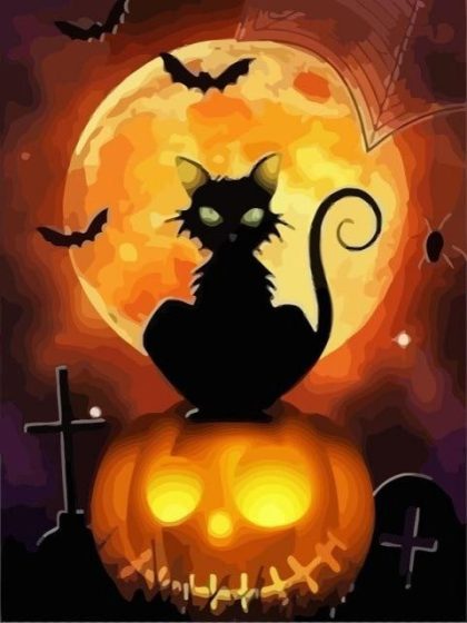 Halloween |  Full Moon Cat 60x75cm(24×29.5in) Halloween Halloween