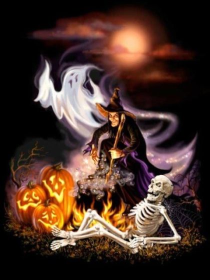 Halloween |  Witch, Ghost, and Skeleton 60x75cm(24×29.5in) Halloween Halloween