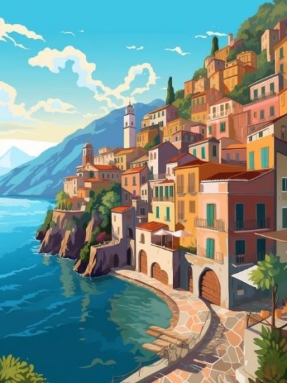 Landscape |  Amalfi Coast Italy – Paint by Numbers Kit 60x75cm(24×29.5in) Landscape Landscape