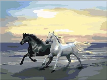 Landscape |  Black and White Horses 60x75cm(24×29.5in) Landscape Landscape