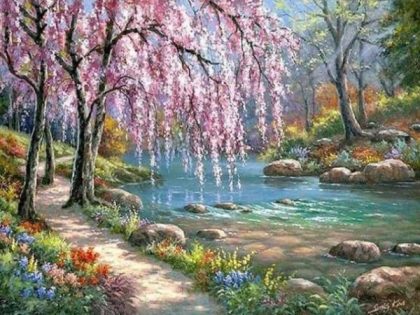 Landscape |  Blossoming Trees – Paint by Numbers Kit 60x75cm(24×29.5in) Landscape Landscape