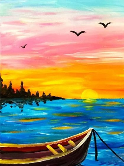 Landscape |  Boat and Peaceful Sunset 60x75cm(24×29.5in) Landscape Landscape