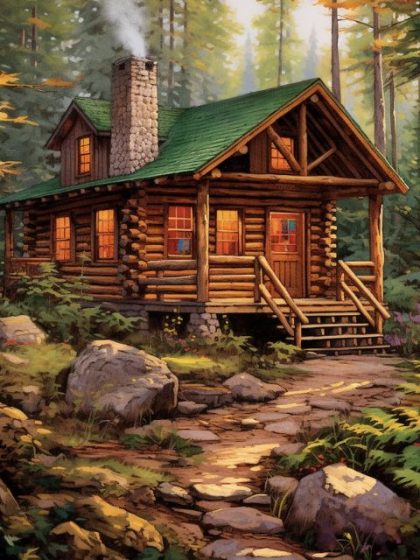 Landscape |  Cabin in the Woods – Paint by Numbers Kit 60x75cm(24×29.5in) Landscape Landscape