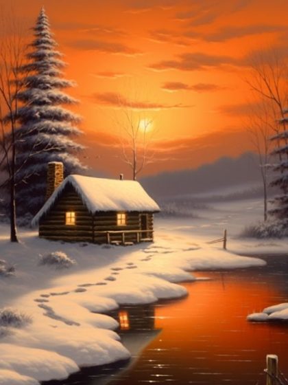 Landscape |  Cozy Winter Cottage – Paint by Numbers Kit 60x75cm(24×29.5in) Landscape Landscape