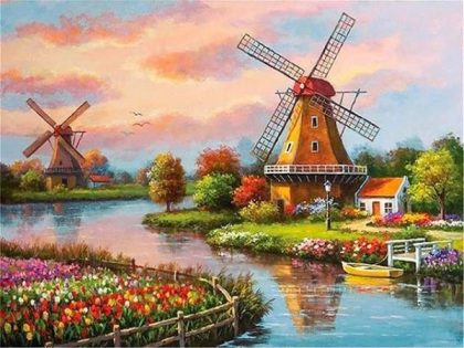 Landscape |  Dutch Windmills – Paint by Numbers Kit 60x75cm(24×29.5in) Landscape Landscape