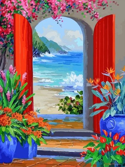 Landscape |  Flowery Door to the Sea 60x75cm(24×29.5in) Landscape Landscape