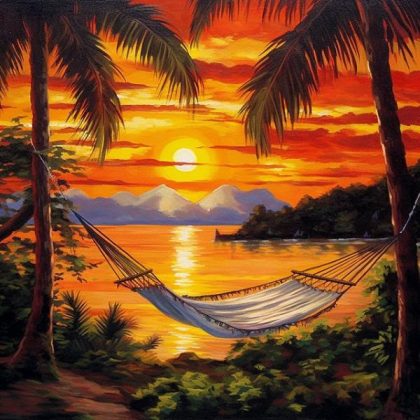 Landscape |  Hammock on the Beach 60x60cm(23.5×23.5in) Landscape Landscape