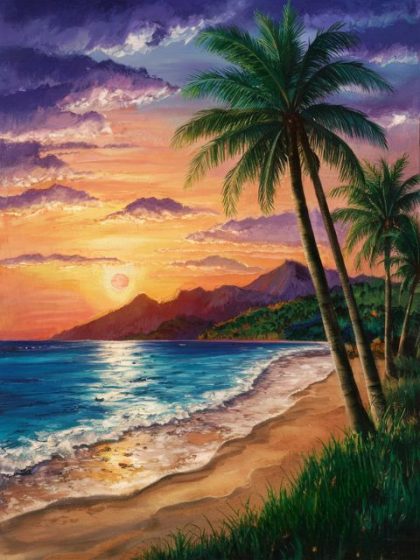 Landscape |  Hawaii Summer Evening Beach 60x75cm(24×29.5in) Landscape Landscape