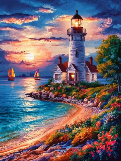 Landscape |  Lighthouse and Sea 60x75cm(24×29.5in) Landscape Landscape