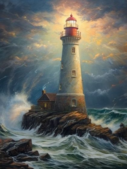 Landscape |  Lighthouse in the Storm 60x75cm(24×29.5in) Landscape Landscape