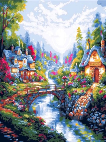 Landscape |  Lovely Spring Village – Paint by Numbers Kit 60x75cm(24×29.5in) Landscape Landscape