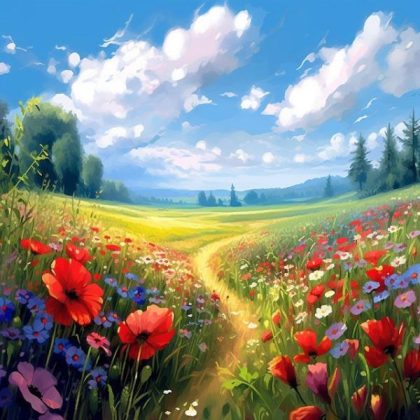 Landscape |  Path in the Flowery Field – Paint by Numbers Kit 60x60cm(23.5×23.5in) Landscape Landscape