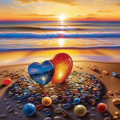 Landscape |  Pebble Hearts on Beach 60x60cm(23.5×23.5in) Landscape Landscape