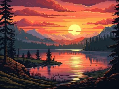 Landscape |  Pink Sunset at Lake – Paint by Numbers Kit 60x75cm(24×29.5in) Landscape Landscape