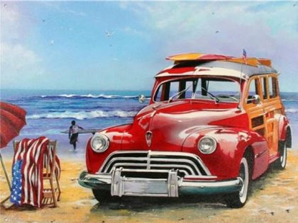 Landscape |  Red Truck on the Beach 60x75cm(24×29.5in) Landscape Landscape