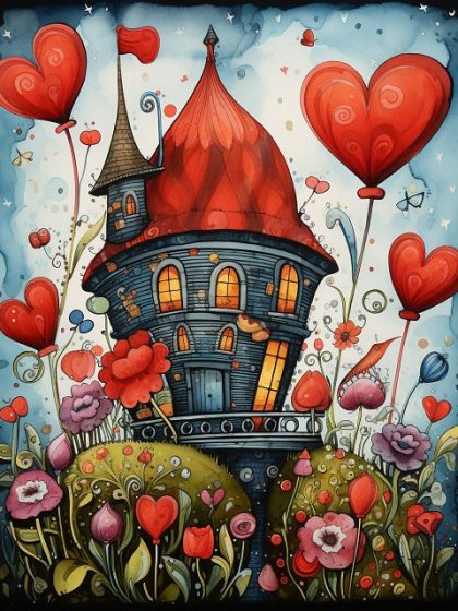 Landscape |  Romantic Hearts House – Paint by Numbers Kit 60x75cm(24×29.5in) Landscape Landscape