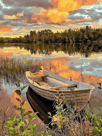 Landscape |  Sunset Boat – Paint by Numbers Kit 60x75cm(24×29.5in) Landscape Landscape