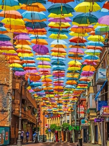 Landscape |  Umbrella Street in Madrid 60x75cm(24×29.5in) Landscape Landscape