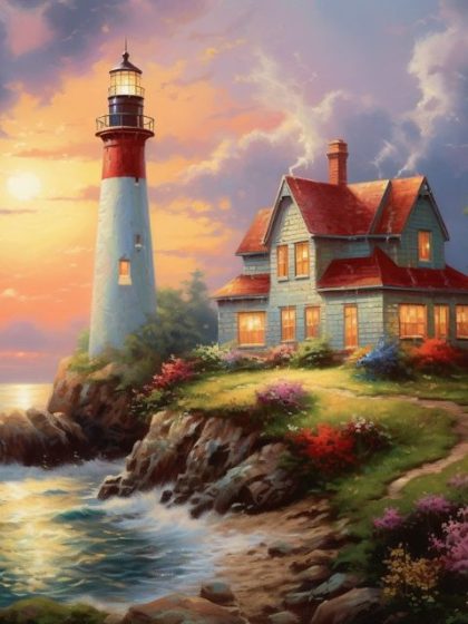 Landscape |  Vintage Lighthouse 60x75cm(24×29.5in) Landscape Landscape