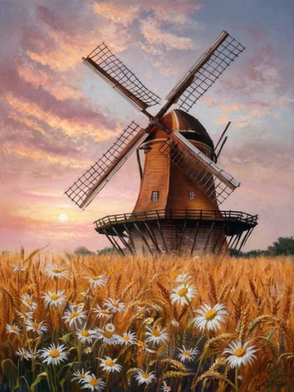 Landscape |  Windmill in Field – Paint by Numbers Kit 60x75cm(24×29.5in) Landscape Landscape