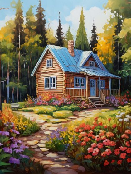 Landscape |  Wooden Tiny House – Paint by Numbers Kit 60x75cm(24×29.5in) Landscape Landscape