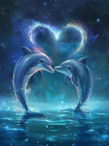 Love |  Lovely Dolphins 60x75cm(24×29.5in) Love Love