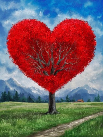 Love |  Red Heart Tree – Paint by Numbers Kit 60x75cm(24×29.5in) Love Love