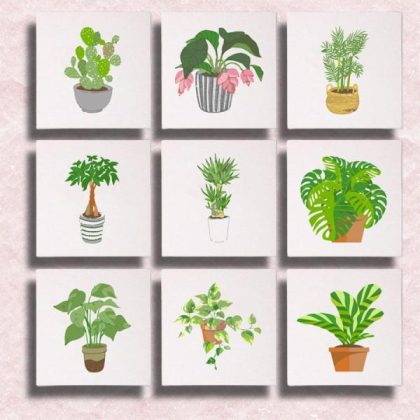 Modern |  Mini Houseplants 9 Pack Paint by Numbers 15x15cm(6x6in) Modern Modern