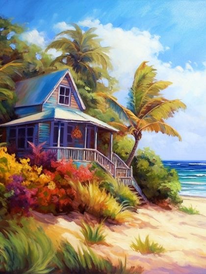 Ocean |  Caribbean Beach 60x75cm(24×29.5in) Landscape & Nature Ocean