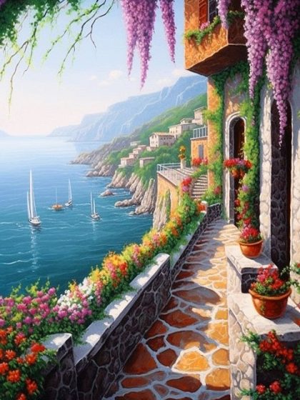 Ocean |  Italian Coast – Paint by Numbers Kit 60x75cm(24×29.5in) Landscape & Nature Ocean