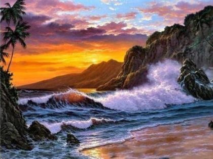 Ocean |  Sunset Waves – Paint by Numbers Kit 60x75cm(24×29.5in) Landscape & Nature Ocean