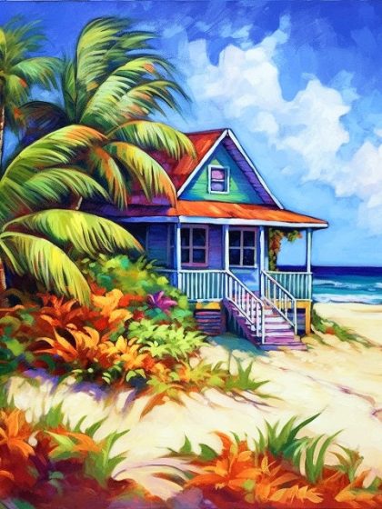 Ocean |  Tropical Beach House 60x75cm(24×29.5in) Landscape & Nature Ocean