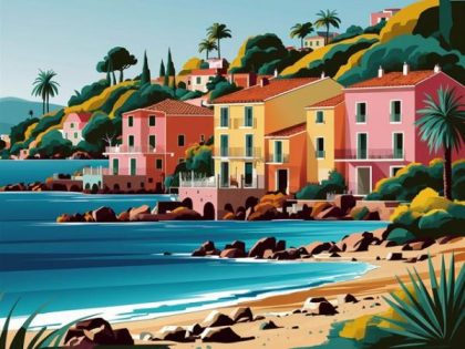 Ocean |  Tropical Beach Town 60x75cm(24×29.5in) Landscape & Nature Ocean