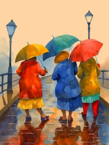 People Kits |  Three Old Women with Umbrellas 60x75cm(24×29.5in) People People Kits