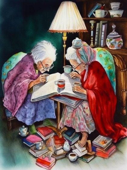 People Kits |  Two Old Ladies Drinking Coffee 60x75cm(24×29.5in) People People Kits