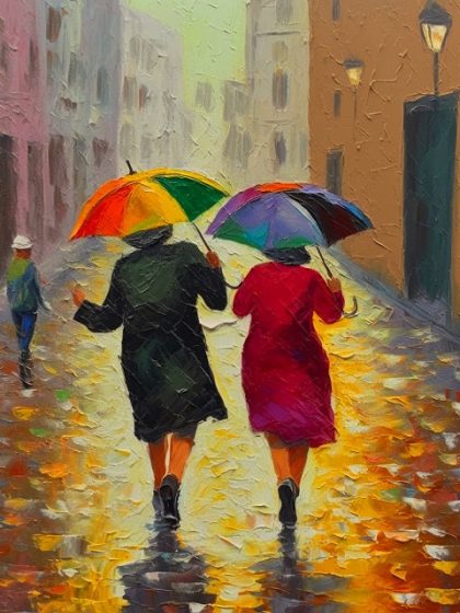 People Kits |  Two Old Ladies Walking in the Rain 60x75cm(24×29.5in) People People Kits