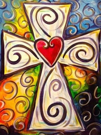 Religious Kits |  Stained Glass Heart Cross 60x75cm(24×29.5in) Religious Religious Kits