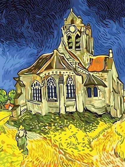 Religious Kits |  The Church at Auvers – Van Gogh 60x75cm(24×29.5in) Religious Religious Kits