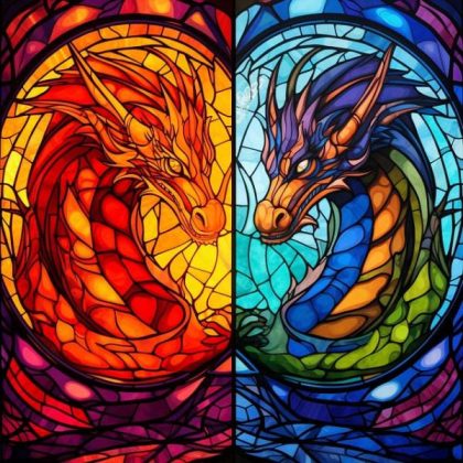 Stained Glass |  Dragons of Fire and Ice – Paint by Numbers Kit 60x60cm(23.5×23.5in) Stained Glass Stained Glass