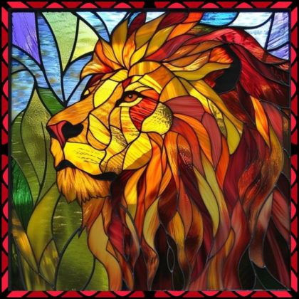 Stained Glass |  Majestic Lion Mosaic 60x60cm(23.5×23.5in) Stained Glass Stained Glass