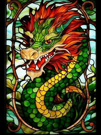 Stained Glass |  Stained Glass Dragon – Paint by Numbers Kit 60x75cm(24×29.5in) Stained Glass Stained Glass