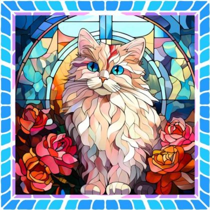 Stained Glass |  Stained Glass Garden Cat 60x60cm(23.5×23.5in) Stained Glass Stained Glass