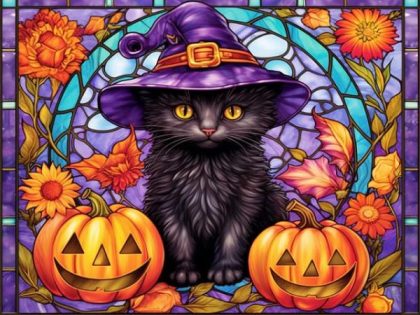 Stained Glass |  Stained Glass Halloween Cat 60x75cm(24×29.5in) Stained Glass Stained Glass