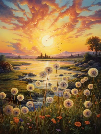 Sunset |  Colorful Dandelion Sunset 60x75cm(24×29.5in) Landscape & Nature Sunset