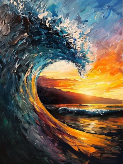 Sunset |  Waves and Sunset 60x75cm(24×29.5in) Landscape & Nature Sunset