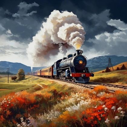 Train |  Rustic Locomotive Journey 60x60cm(23.5×23.5in) Train Train