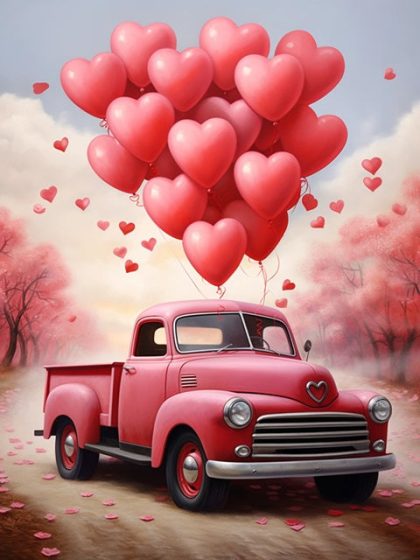 Truck |  Love Balloon Red Truck 60x75cm(24×29.5in) Truck Truck