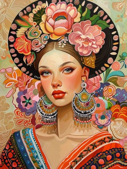 Woman |  Enigmatic Flower Girl 60x75cm(24×29.5in) People Woman