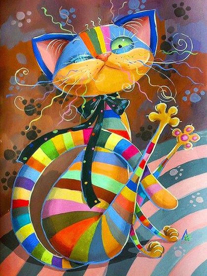 Animal Kits |  Color Striped Cat 60x75cm(24×29.5in) Animal Animal Kits