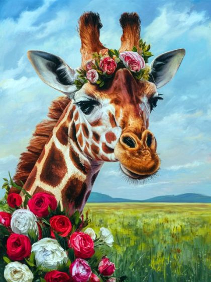 Animal Kits |  Giraffe Dressed in Flowers 60x75cm(24×29.5in) Animal Animal Kits